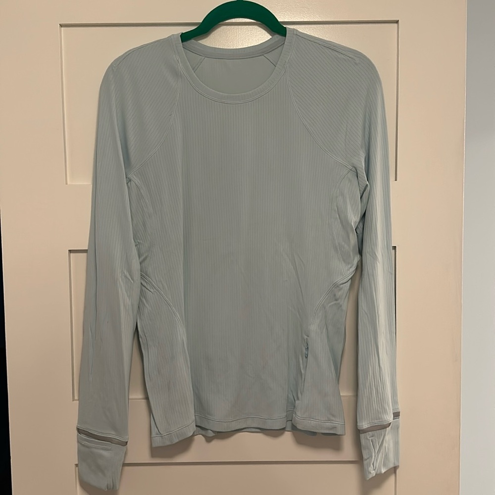 Lululemon It’s Rulu Run ribbed knit long sleeve, color baby blue, size 12